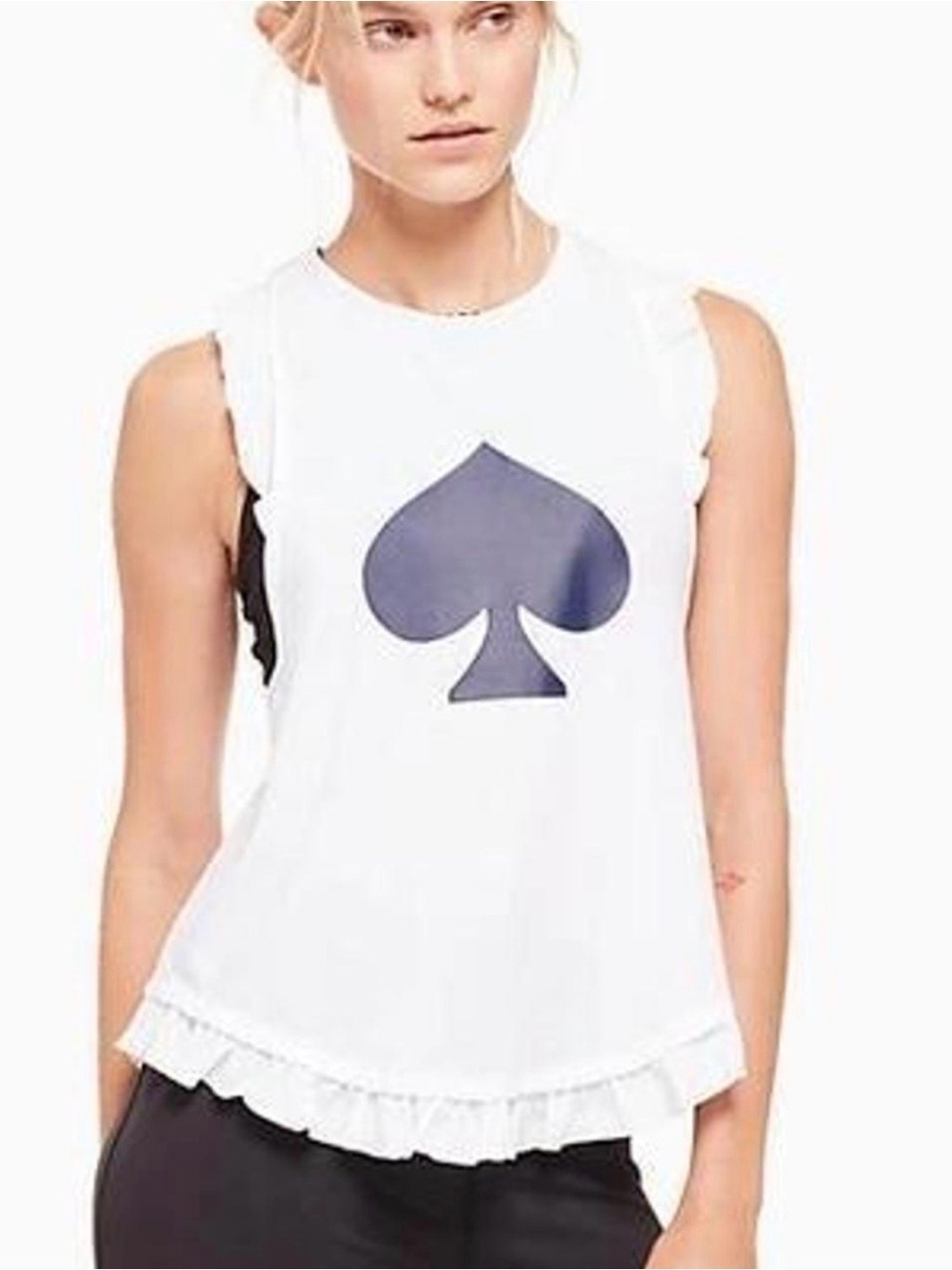 kate spade White Ruffle-Hem Tank with Navy Spade Graphic small